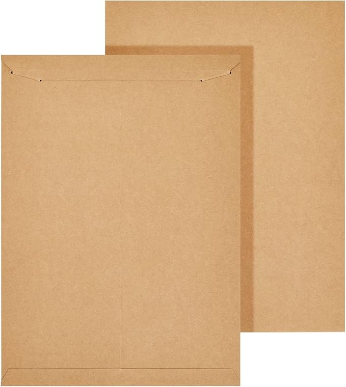 Juvale Rectangular Flat Mailers - Heavyweight 450 GSM Stock & Art Mailers - Poster Mailer Envelopes for Prints & Documents - Adhesive Flap Closure & Mailing Envelopes - 13 x 18 in, Brown, Pack of 25