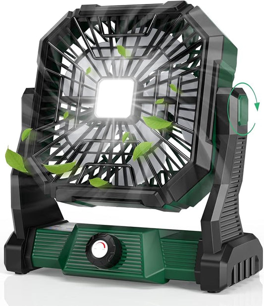 Personal Fan Camping Fan rechargeable, 20000mAh Battery powered fan with LED Lantern,270°Head Rotation, Small Table Fan Portable, USB Desk Fans with Hanging Hook for Travel Camping Tent Office, Green