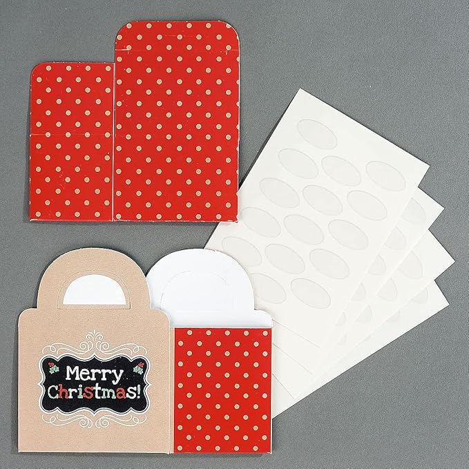 Current Kraft Christmas Money Dispenser and Gift Set, 2-1/2 x 3-Inch Bill Holders with Holiday Cash Box for Kids, Includes 60 Seals to Join Bills