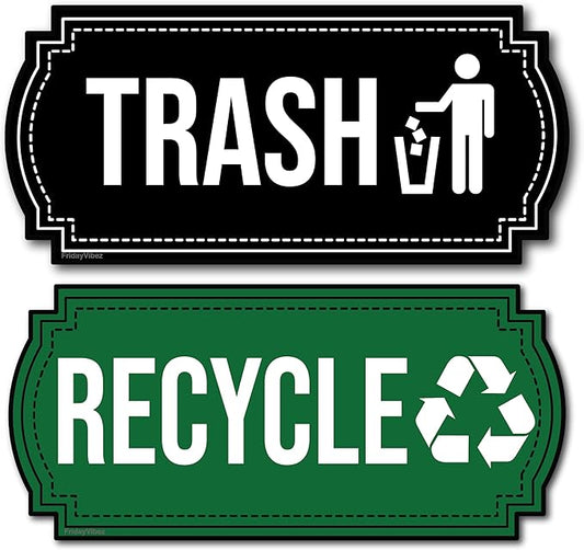 Recycle and Trash Magnets for Kitchen Cans and Recycling Bins, Dual Trash and Recycle Magnet for Garbage Can Logo Symbol, 2 Magnetic Sticker Adhesives, 6.5x3 Inch Design Home Outdoor Waste (Green)