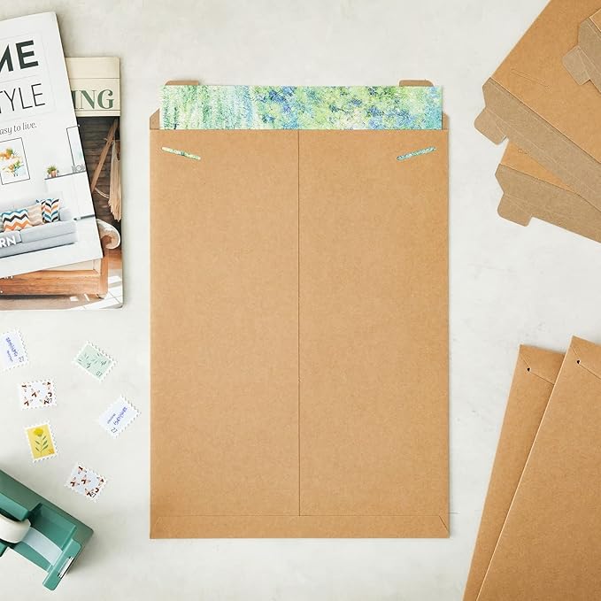 Juvale Rectangular Flat Mailers - Heavyweight 450 GSM Stock & Art Mailers - Poster Mailer Envelopes for Prints & Documents - Adhesive Flap Closure & Mailing Envelopes - 13 x 18 in, Brown, Pack of 25