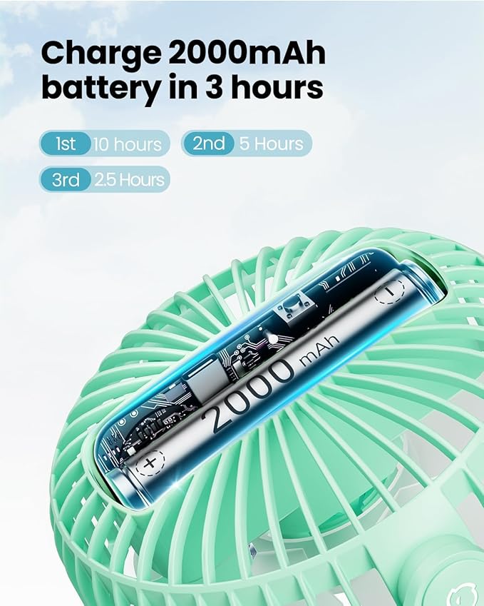 Gaiatop Portable Clip on Fan Battery Operated, Small Powerful 3 Speed Quiet 360° Rotate, USB Rechargeable Mini Personal Cooling Fan for Desk Table Home Office Stroller Camping Women Gifts Green