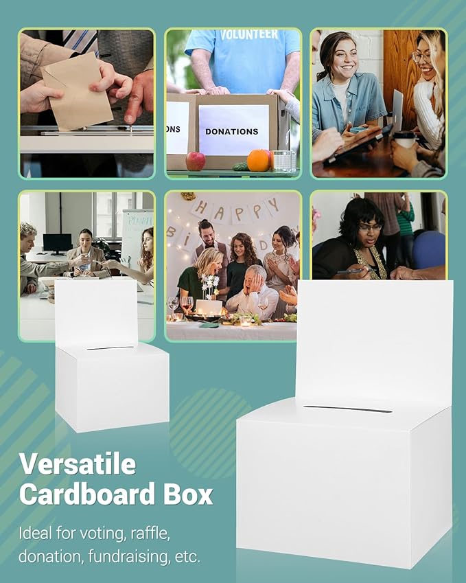 Uniclife 6 Pack Ballot Boxes with Slot 6.5" x 4.5" x 4.5" Suggestion Boxes Donation Box for Fundraising White Cardboard Box with Removable Header for Business Voting Collecting Card Charity