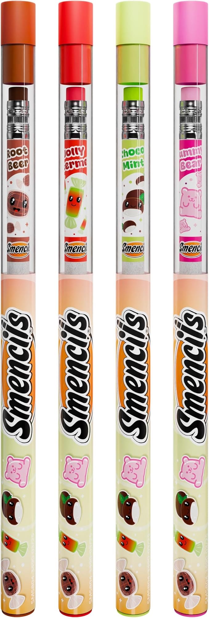 Smencils Candy Conter Scented Pencils – HB #2 Graphite Pencils Made from Recycled Newspapers, 4 Pack, Long-Lasting Gourmet Scents, Fun School Supplies & Gifts for Kids, Teachers, Classroom Rewards