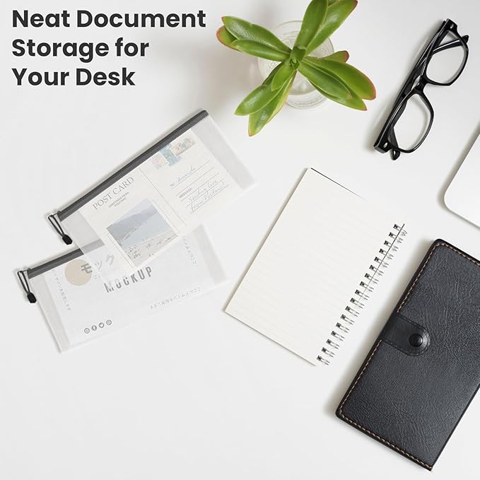 60 Pcs Plastic Mesh Zipper Pouch, 9.3x4.7in Zip File Folders Puzzle Bags, Waterproof Transparent Zip Bag for Office Supplies, Travel and Home