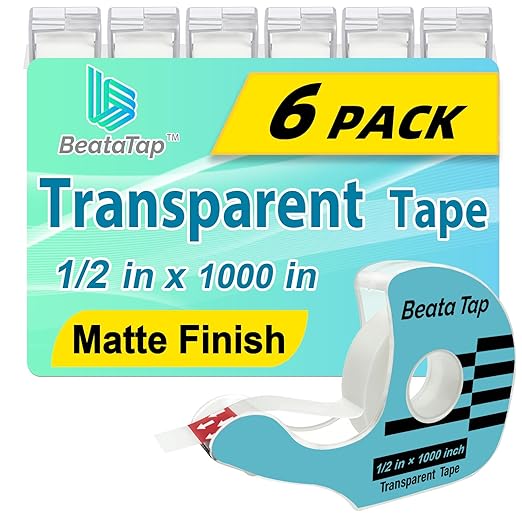 Tape, Invisible Tape, 6 Rolls + 6 Refillable Dispensers, Matte Finish, Writable, 1/2 in x 1000 in, Transparent Tape, Clear Tape for Gift Wrapping Paper, Christmas