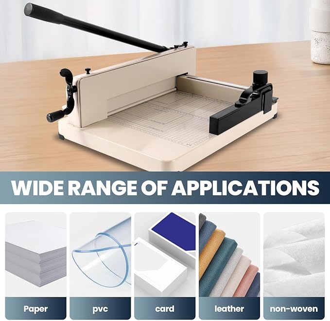 12 Inch Paper Cutter Heavy Duty Guillotine Paper Cutter 400 Sheet Capacity Stack Cards Trimmer Steel Slicer with Metal Base & HSS Blade for Office Home School(Safety Lock and Protective Cover)