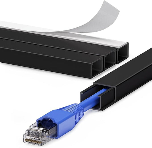 Cord Hider Wall for One Cord 68in (4X L17in), ZhiYo Cord Covers for Wires on Wall, Easy Install Cable Cover Wall, Black Cable Raceway Hide Cords, Cable Hider Cord Management Wall, W0.6in H0.4in