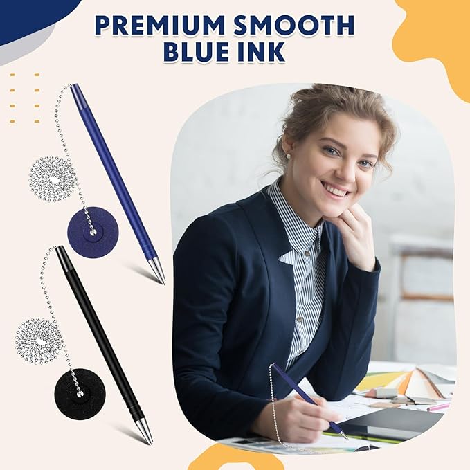 Pasimy Secure Pen with Adhesive Chain and Security Pen Holder for Home Office Supplies (Blue and Black,20 Pcs)