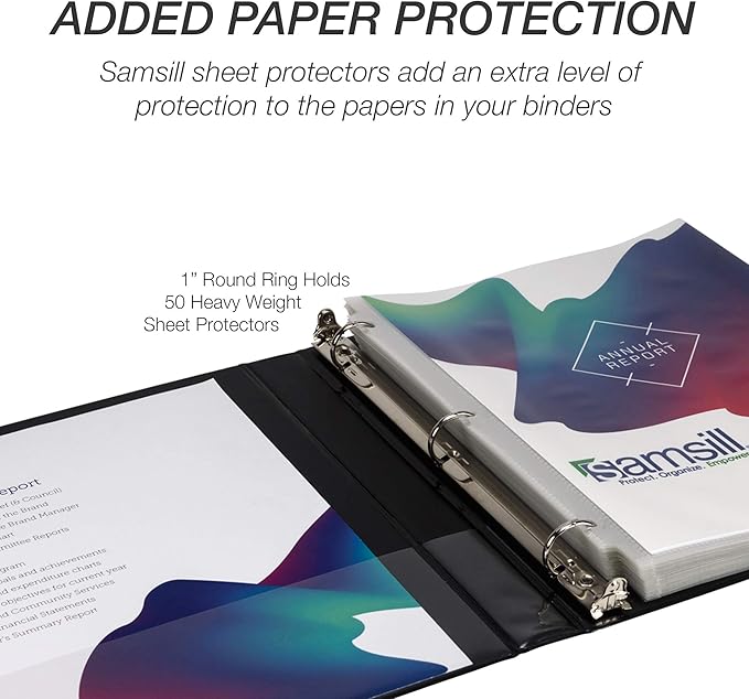 Samsill Durable 1 Inch Binder, Made in The USA, Round Ring Customizable Clear View Binder, Black, 24 Pack (S88430)