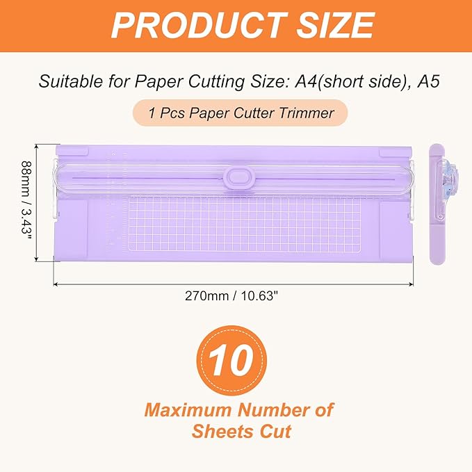 PATIKIL Paper Cutter Trimmer, A4 Straight Small Portable Paper Slide Paper Slicer with Safe-Guard for Craft Cardstock Label Card, Scrapbook Photo, Purple