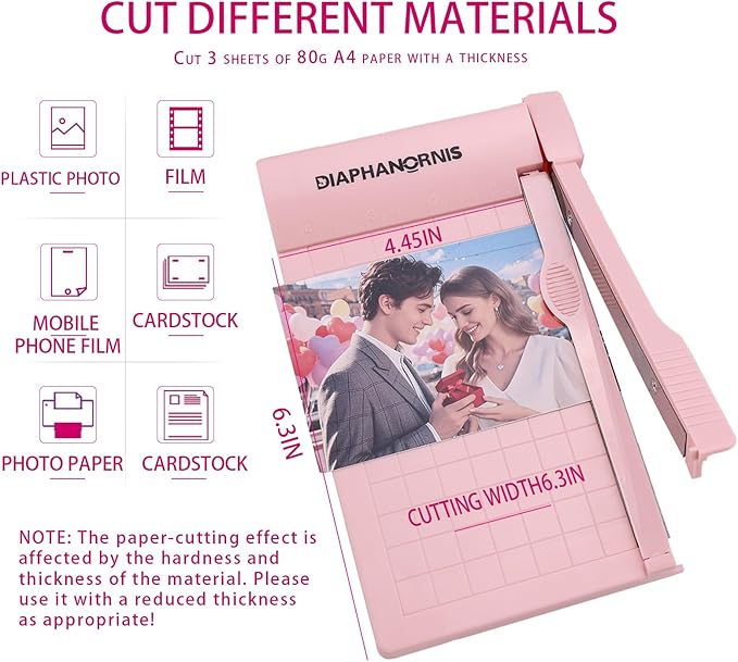 Mini Paper Trimmer, Guillotine Compact Paper Cutter, 1/4-Inch Grid for Precision Cutting, Straight Cuts Up to 3 Sheets, Perfect for Photos,Coupons,Card Making and Small Craft Projects (Pink)