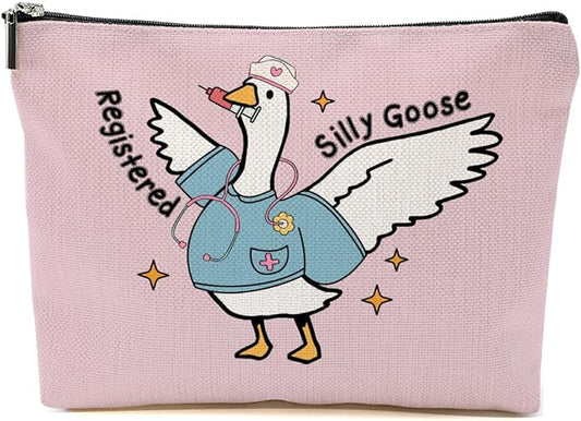 Nurse Practitioner Gifts Makeup Bag, Nurse Accessories Funny Goose Cosmetic Bag, Travel Organizer Zipper Pouch Thank You Nurses Week Gifts for Women Registered Nurses Physician Assistant, Pink