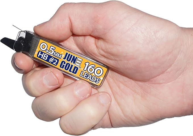 June Gold 1920 Pieces, 0.5 mm HB #2 Lead Refills, 12 Dispensers, 160 Pieces Per Dispenser, Fine Thickness, Break Resistant Lead/Graphite