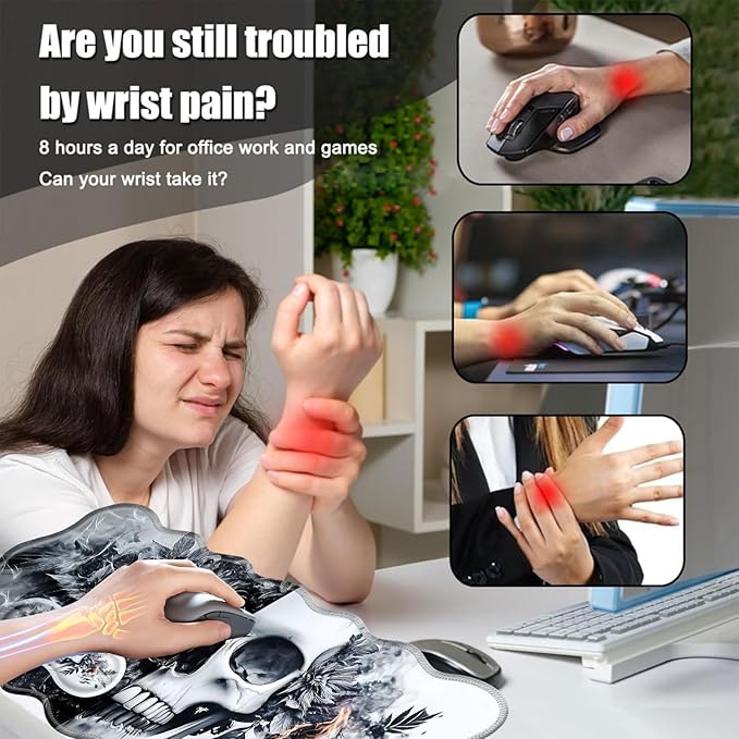 Desk Mat, Mouse Pad with Wrist Rest, 4-in-1 Large Mouse Pads for Desk, Ergonomic Mouse Pad and Keyboard Wrist Rest Gaming Keyboard Mat for Office,Funny Skull