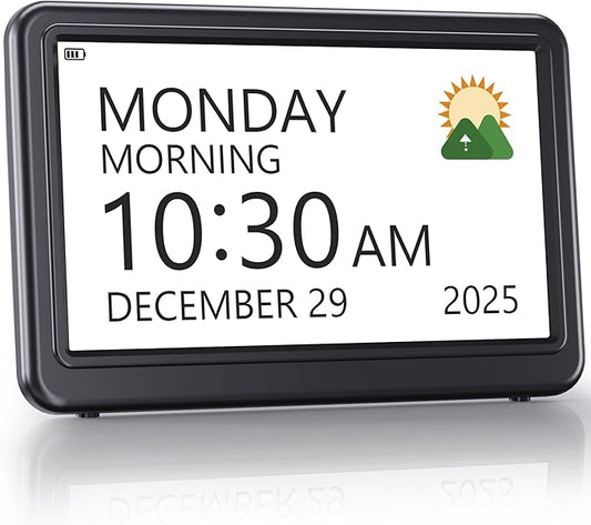 Rechargeable Digital Calendar Alarm Clocks for Senior, 7" Clock with Day and Date for Elderly, 20 Reminders & Alarms, Auto Dimmer/DST, 12 Themes, 18 Ringtones for Dementia Memory Loss, 1024*600 HD