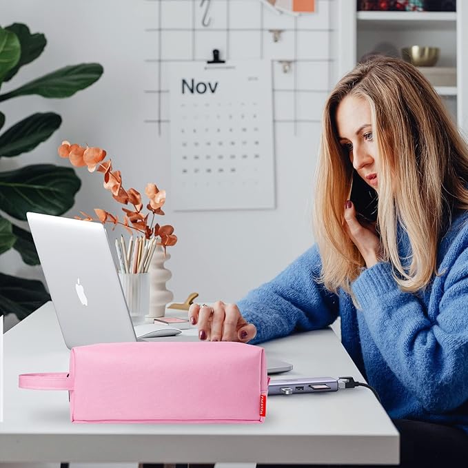 Fmeida Pink Pencil Case Aesthetic Large Capacity Pencil Case Portable Pencil Bag with Handle Cute Stationery Pen Bag Pouch Organizer for School Office Travel