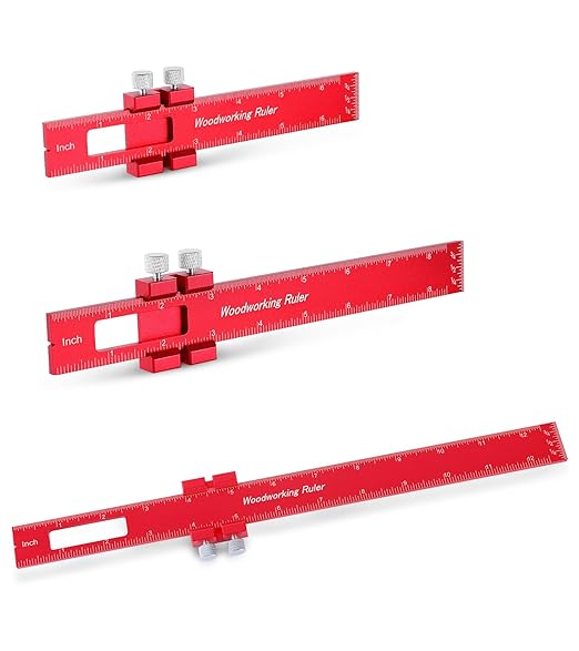 TRZZ Stainless Steel Ruler Set, Precision Machinist Rulers with Metric and Imperial Markings, Straight Edge Metal Rulers 6 to 12 Inches for Drafting and Measuring (Red)