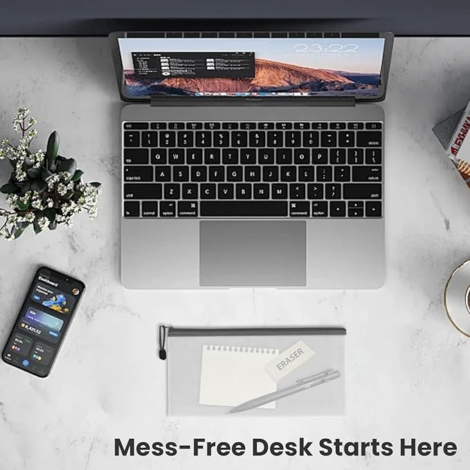 60 Pcs Plastic Mesh Zipper Pouch, 9.3x4.7in Zip File Folders Puzzle Bags, Waterproof Transparent Zip Bag for Office Supplies, Travel and Home