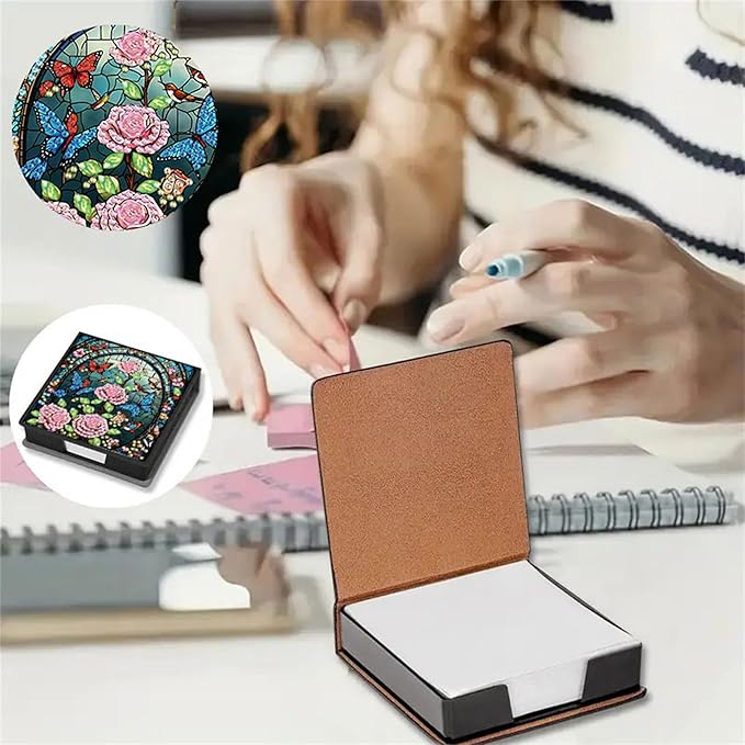 Flower Diamond Painting Kit Note Box,Memo Paper Storage Box Diamonds Art,Sticky Note Holder Diamond Art,Diamond Painting Memo Pad For Office Desk. (Flower2)