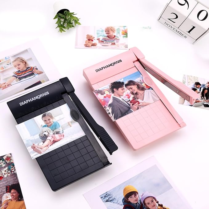 Mini Paper Trimmer, Guillotine Compact Paper Cutter, 1/4-Inch Grid for Precision Cutting, Straight Cuts Up to 3 Sheets, Perfect for Photos,Coupons,Card Making and Small Craft Projects (Pink)