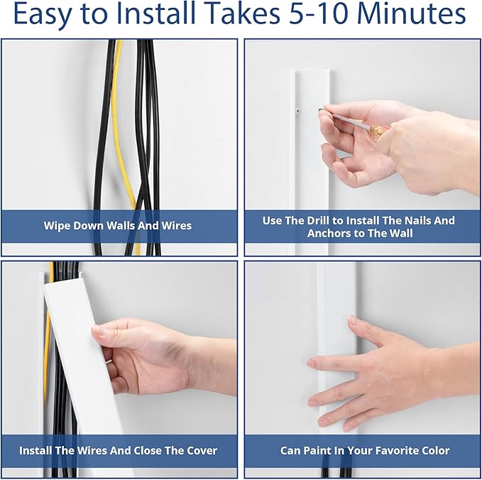 47in(3 x L15.7in) TV Cord Hider, YCLYC Cord Hider for Wall Mount TV, Large Cable Hider, Paintable Wire Covers for Cords, Cable Management Cord Organizer, Wire Hiders for TV on Wall W2 x H0.7in, Beige