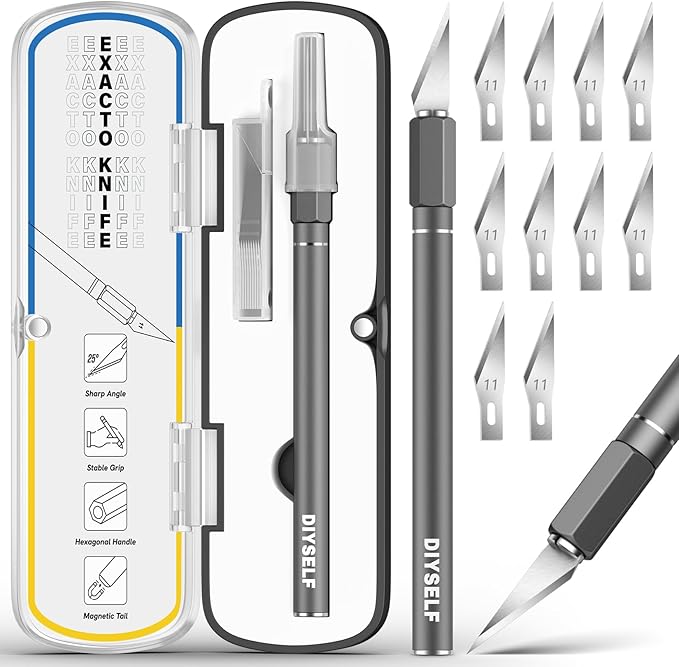 DIYSELF Exacto Knife 12 Pcs Exacto Knife Set with Case Craft Hobby Precision Knife with 11 Blades for Crafting Scrapbooking Rubber Stamps, Christmas Gifts Stocking Stuffers for Women Adults Her Men