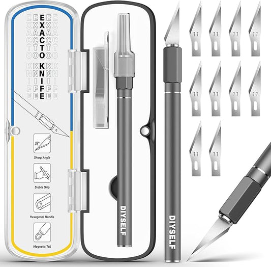 DIYSELF Exacto Knife 12 Pcs Exacto Knife Set with Case Craft Hobby Precision Knife with 11 Blades for Crafting Scrapbooking Rubber Stamps, Christmas Gifts Stocking Stuffers for Women Adults Her Men
