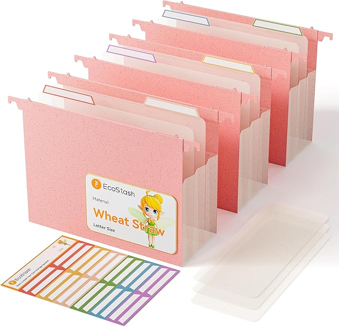 Extra Capacity Hanging File Folders, 4.72" Reinforced Wheat Straw Expanding Hanging Folder Letter Size, Large Capacity for Filing Cabinet,-Strawberry Pink-3 Packs