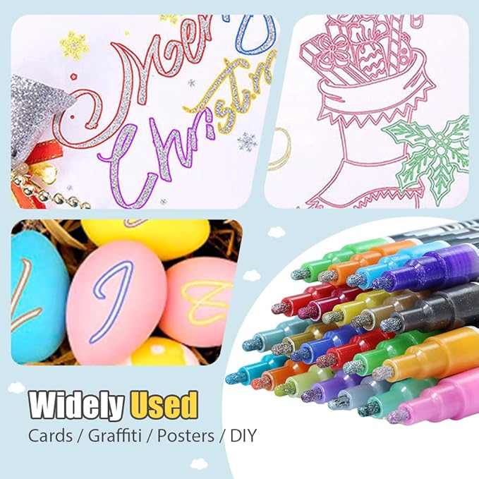 Marker Pen for Highlight, 2026 New Dual Line Highlighter, Marker Pen for Greeting Cards, Colorful Outline Markers for Book Annotation, Planning and Art Drawing (12 Colors)