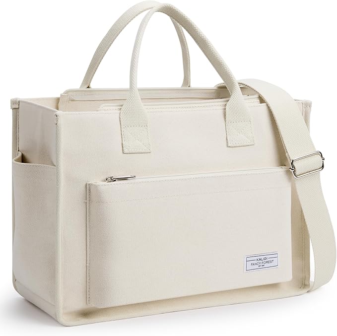 Fancy Forest Work Tote Bags for Women With Compartments, Large Canvas Crossbody Purse with Zipper for College, Travel, Bible