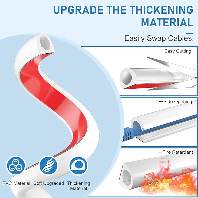 Wall Cable Hider, Flexible Wire Cord Management Self-Adhesive Cord Covers for Wires on Wall, Side Open One Cord Cable Raceway Wire Cover for Cords, HDMI Cord Hider for Wall Mount TV (1-2 cables, 78in)