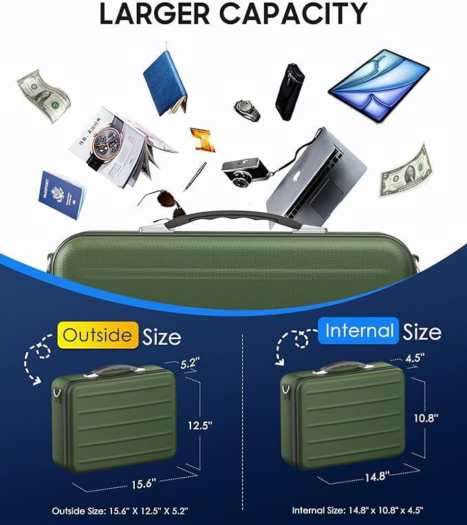 Fireproof Document Box with Lock, Hard-Shell Fireproof Safe for Home Documents, Portable Travel Fire Proof File Box for Passport Laptop Certificates, Alpine Green