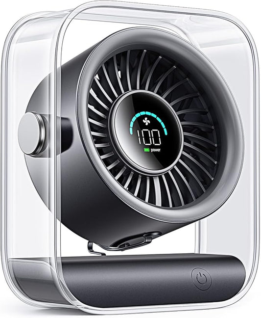 DIGIX USB Rechargeable Desk Fan, Small Portable Table Fan with 100 Speeds Turbo Airflow, 90° Tilt Quiet Desktop Fan for Bedroom with LED Display, Personal Cooling Fan for Travel Office Camping (Black)