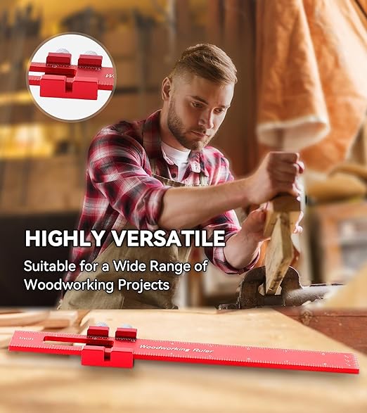 TRZZ Stainless Steel Ruler Set, Precision Machinist Rulers with Metric and Imperial Markings, Straight Edge Metal Rulers 6 to 12 Inches for Drafting and Measuring (Red)