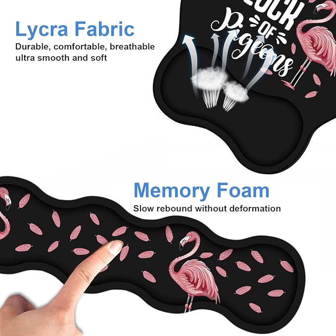 Keyboard Wrist Rest & Mouse Pad Wrist Support Set, Inspirational Quote Be a Flamingo in a Flock Pigeons Design Non-Slip Rubber PU Base for Home Office Working Studying Easy Typing & Pain Relief