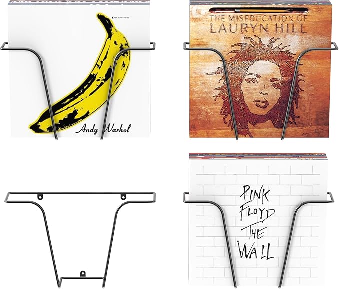 Vinyl Wall Mount Modern T Sahpe, Metal Wire Vinyl Holder Wall, Hanging Record Holder Set of 4, Record Display and Shelf Hanging, Shelf Storage Mount for Records, Wall-Mounted Album Storage and Holder