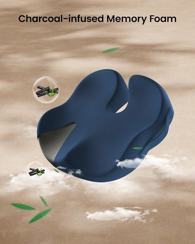 ProtoArc Seat Cushion, Office Chair Cushion for Sciatica, Coccyx Cushion, Ergonomic Memory Foam Seat Cushion for Car, Home, Pressure Relief Pad for Hip, Tailbone, All Day Comfort - Navy