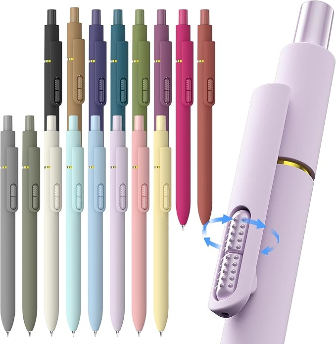 16 Pcs Gel Ink Pens, 0.7mm Fine Point for Smooth Writing Journaling Pens, Black Quick-Dry Long Lasting Fidge Pens, Cute School Office Supplies Gifts for Women (16Pcs Morandi＋Vintage-Black Ink)