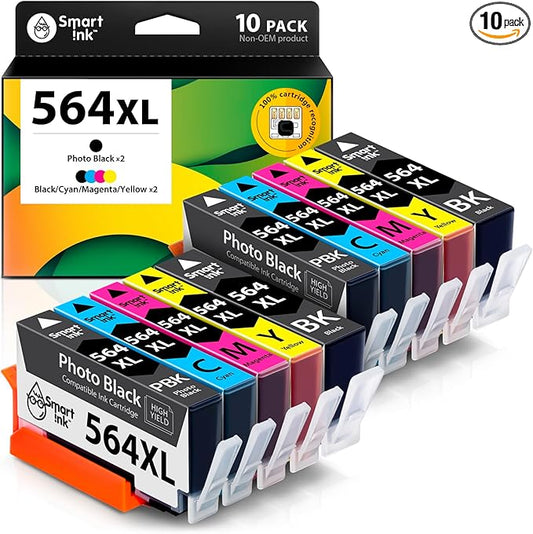 Smart Ink Compatible Ink Cartridge Replacement for HP 564 XL 564XL High Yield 10 Combo Pack (2 Black, 2PBK & 2 C/M/Y) for Photosmart 6525 6520 7520 5520 7510 5510 7525 DeskJet 3520 3522 OfficeJet 4620