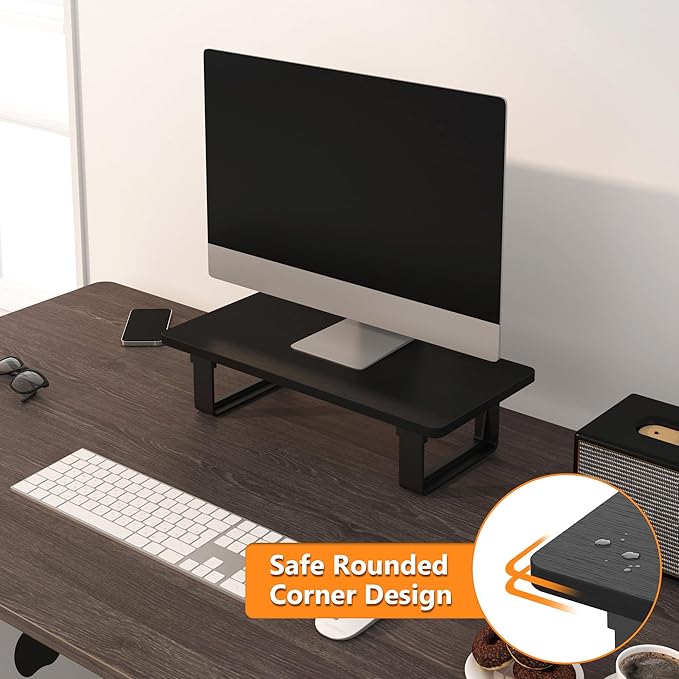 Monitor Stand Riser with 50 LB Capacity, Stable Wood Computer Monitor Stand for Desk Organizers, Computer Riser Monitor Shelf for PC Laptop Notebook Printer Computer iMac, 1-Step Installation, Black