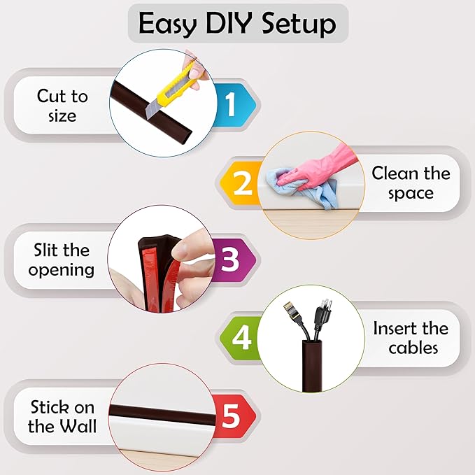 Rubber Bond TV Cord Hider Cable Protector - Strong Self Adhesive Wall Cord Cover Cable Hider - Low Profile Cable Management Wall Cord Concealer Cable Raceway (Dark Brown, 6 Feet)