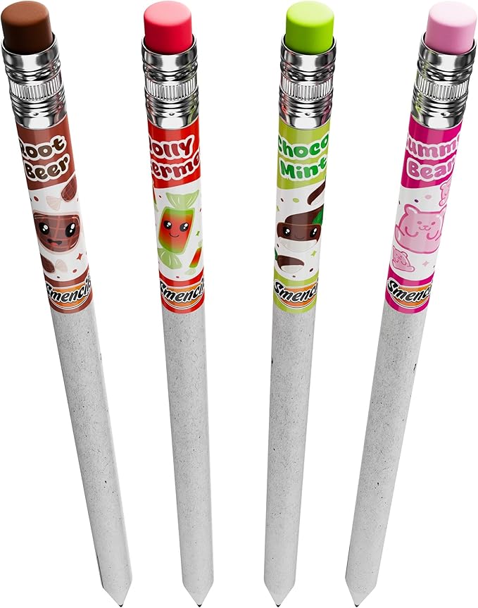 Smencils Candy Conter Scented Pencils – HB #2 Graphite Pencils Made from Recycled Newspapers, 4 Pack, Long-Lasting Gourmet Scents, Fun School Supplies & Gifts for Kids, Teachers, Classroom Rewards