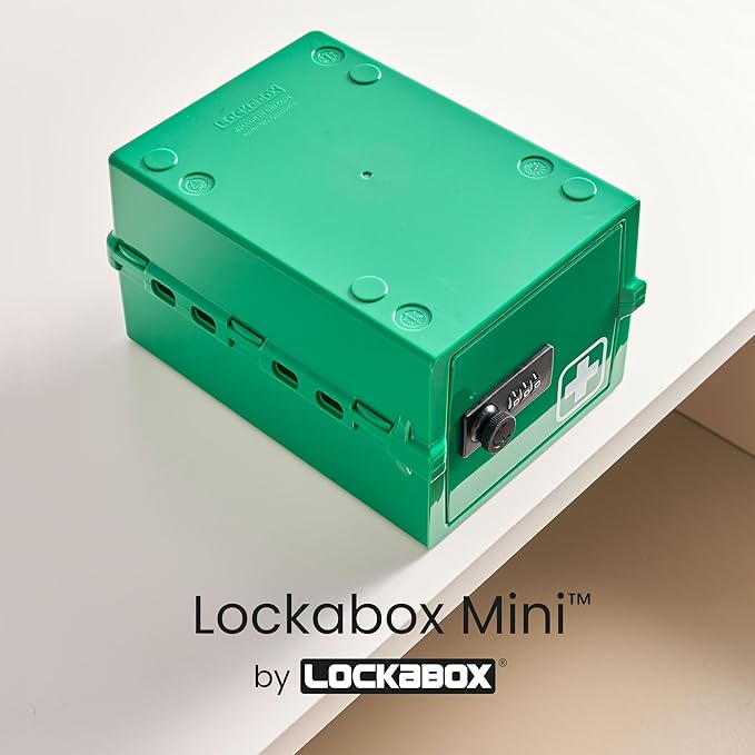 Lockabox Mini™ | Small Medicine Lock Box with Combination Lock (Half Letter Sized) | Mini Medical Lockable Box For Tablets, Creams & Medical Pens | External Size 8.8 x 6.1 x 4.7 Inches (Medi Green)
