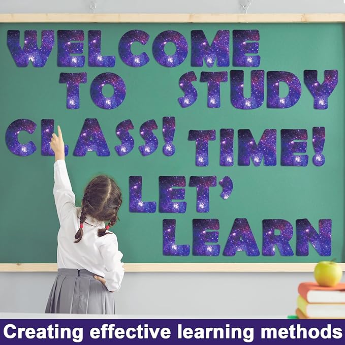 Qyeahkj 150 PCS Large 6" Font Bulletin Board Letters Outer Space Themed Punctuation Cutouts Combo Set Galaxy Letters Decoration Classroom Starry Sky Alphabet Poster for Home School Wall Display Decor