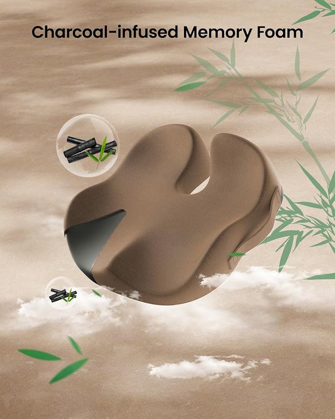 ProtoArc Seat Cushion, Office Chair Cushion for Sciatica, Coccyx Cushion, Ergonomic Memory Foam Seat Cushion for Car, Home, Pressure Relief Pad for Hip, Tailbone, All Day Comfort - Coffee