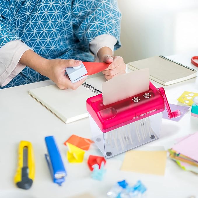 2 Pcs Manual Paper Shredder Mini Hand Shredder Portable Shredder A6 Documents Paper Cutting Tool Mini Cutting Machine Small Desktop Stationery Paper Cutter with 1.5L Basket for Office School Home