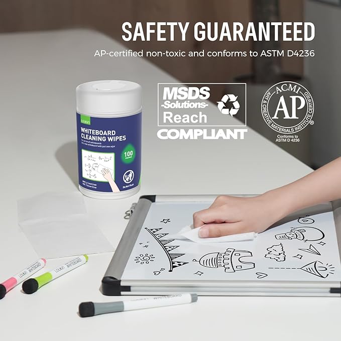 Loukin Whiteboard Cleaning Wipes, Dry Erase Board Cleaning Wipes, Non-toxic White board Wipes, 100 Wipes per Canister