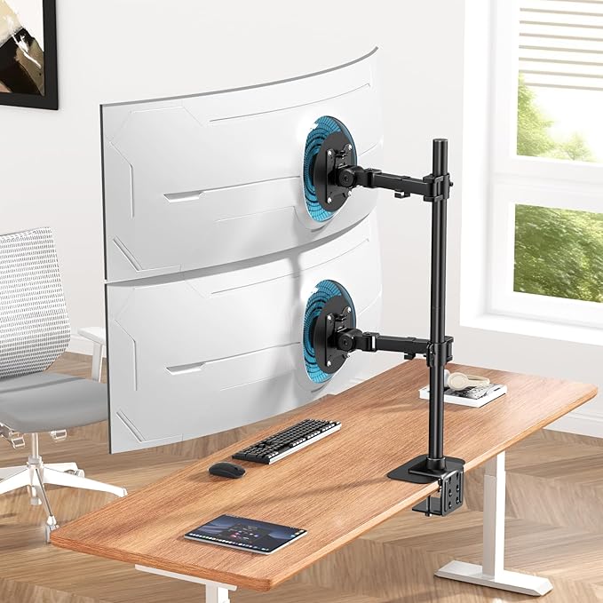 Vertical Dual Monitor Stand for Two 17-49'' Screens, Holds up to 44 lbs, WORLDLIFT Stacked Dual Monitor Mount with 31.7'' Long Pole, VESA 75/100mm