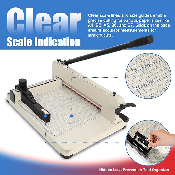 12 in Heavy-Duty Guillotine Paper Cutter, Paper Trimmer, Industrial-Grade Steel Blade, Dual Safety Lock Protective Cover, Cuts Cardstock, Posters Bulk Paper for Office, School Crafting